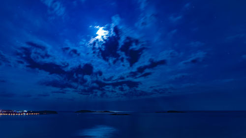 Idyllic shot of sea against blue sky at night