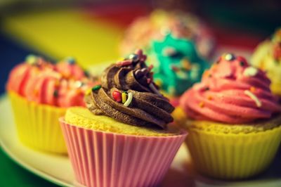 Close-up of cupcakes in plate