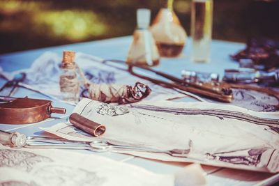 Close-up of glasses on table