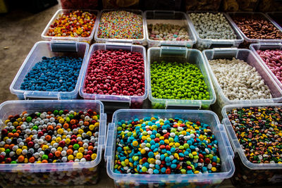 High angle view of food for sale