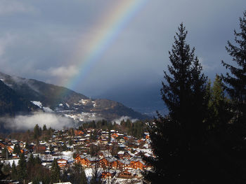 Scenic view of rainbow over buildings in city