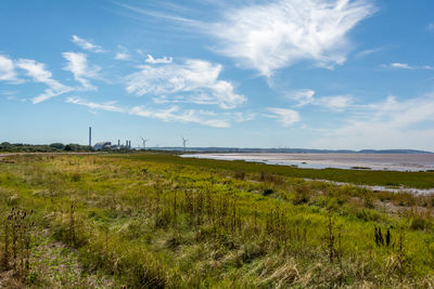 Scenic view of green landscape against sky