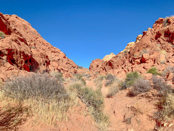 Scenic view of mountains against clear blue sky. valley of fire state park, nevada 