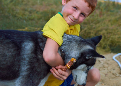 Portrait of man with dog