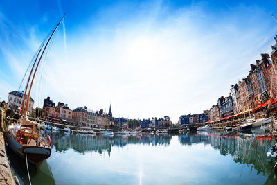 Panoramic view of river by buildings against sky