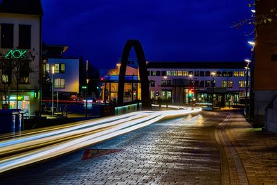 Light trails on road at night