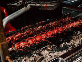 High angle view of barbecue grill