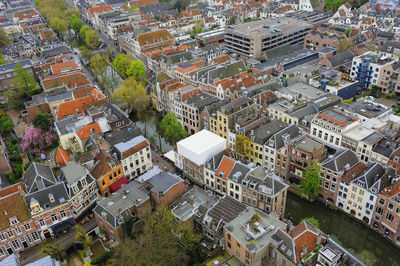 High angle view of buildings in city