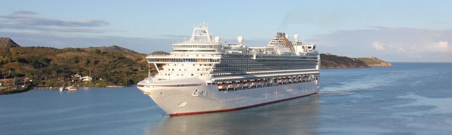 Ship moored on sea against sky