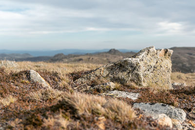 Moody evening near the summit of mount kosciuszko, australia's highest summit, snowy mountains range