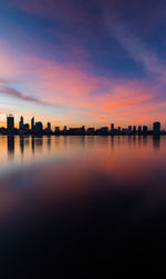 Reflection of clouds in water at sunset