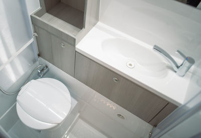 High angle view of sink in bathroom