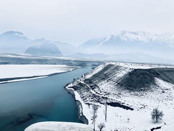 Scenic view of snowcapped mountains against sky