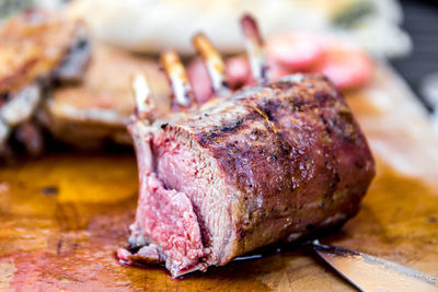 Close-up of meat on table
