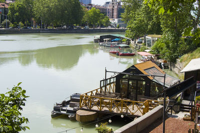 Mtkvari river and boats. old town and city center of tbilisi, georgia