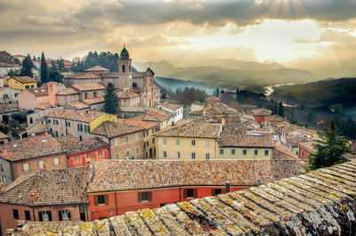 High angle view of townscape against sky