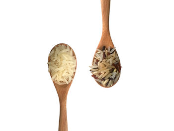 Directly above shot of bread against white background