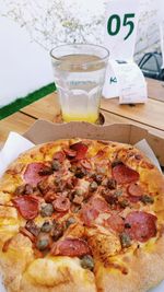 Close-up of pizza on table