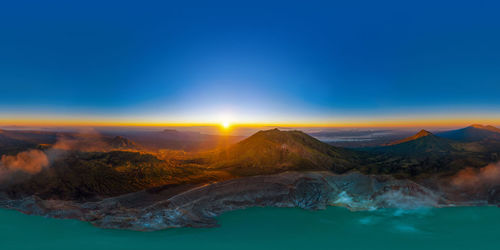 Scenic view of snowcapped mountains against sky during sunset