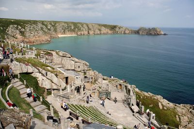 High angle view of minack theatre at seaside