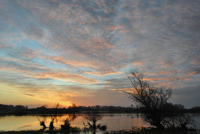 Scenic view of lake against sky during sunset