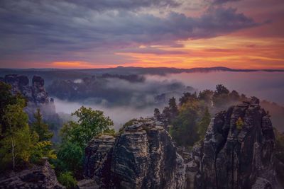 Panoramic view of landscape against sky during sunset