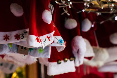 Close-up of christmas decorations hanging