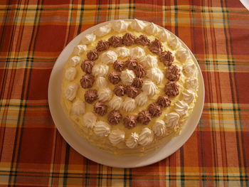 High angle view of cake on table