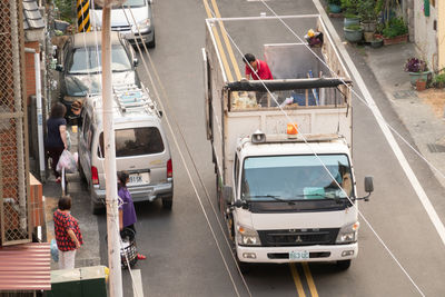 High angle view of vehicles on road