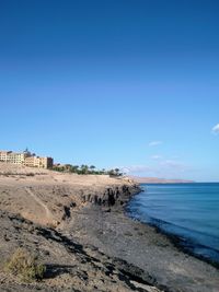 Scenic view of beach against clear sky