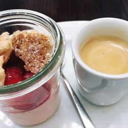Close-up of coffee in cup on table