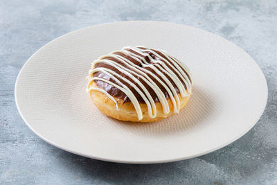 High angle view of dessert in plate on table