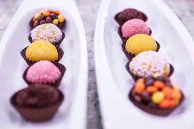 Close-up of dessert served on table