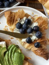 High angle view of breakfast served on table