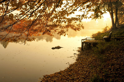 Scenic view of lake against sky at sunset