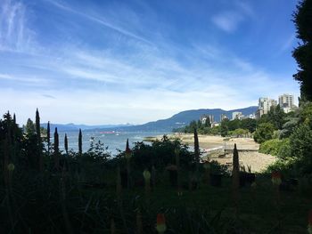 Scenic view of bay against sky