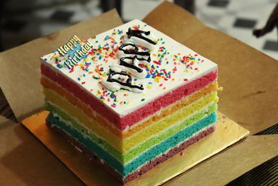 High angle view of cake on table