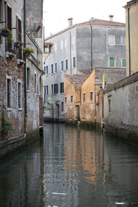 Canal amidst buildings in city against sky