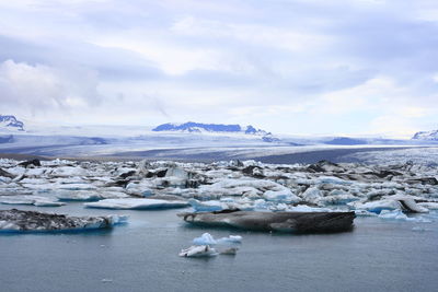 Scenic view of frozen sea against sky