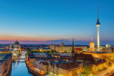 Downtown berlin at night with the tv tower, the cathedral and the town hall