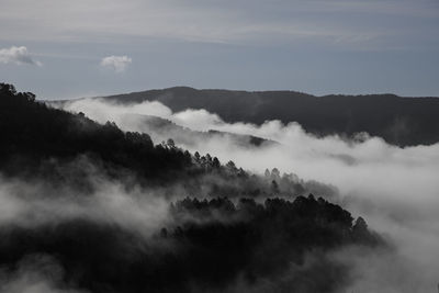 Scenic view of mountains against sky during sunset