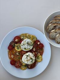 Directly above shot of breakfast served on table