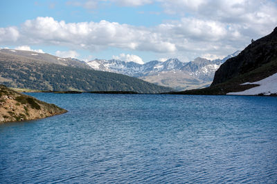 Scenic view of mountains against cloudy sky