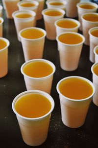 High angle view of orange tea on table