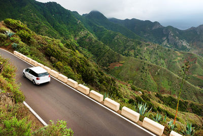 High angle view of road passing through mountains