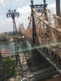 Bridge over river with buildings in background