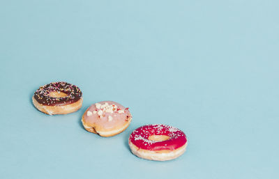 High angle view of donuts on table