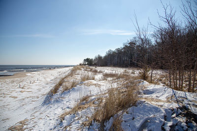 Scenic view of sea against sky during winter