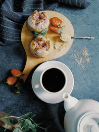 High angle view of breakfast served on table