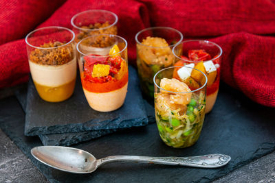 Close-up of food served on table